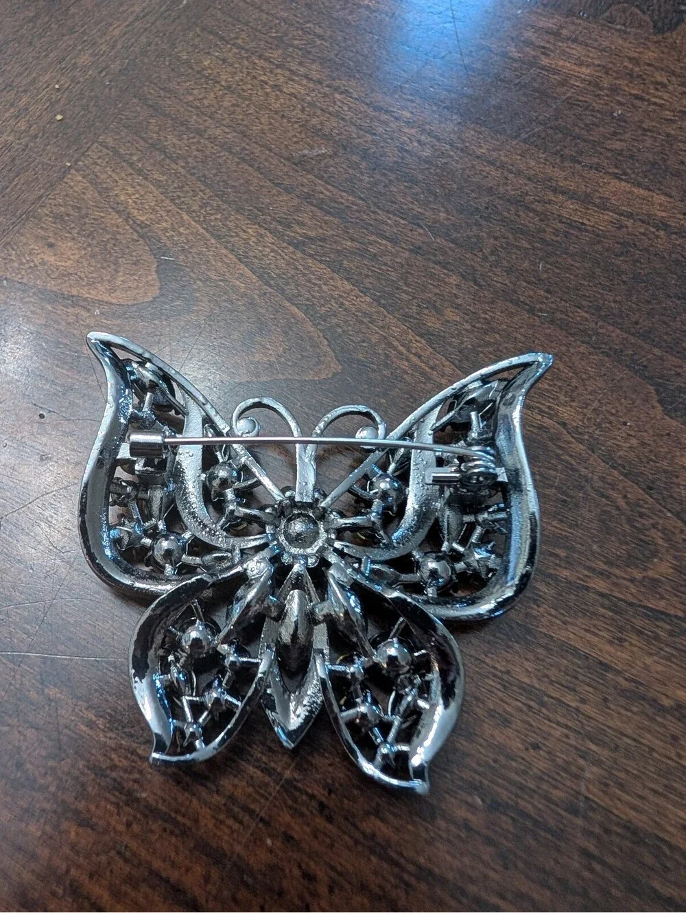 Gunmetal Gray Silver Tone Blingy Rhinestone Butterfly New